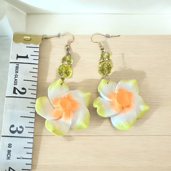 Superstar Accessories Floral Drop Earrings – Tropical Yellow & Orange – 3” - Picture 3 of 5